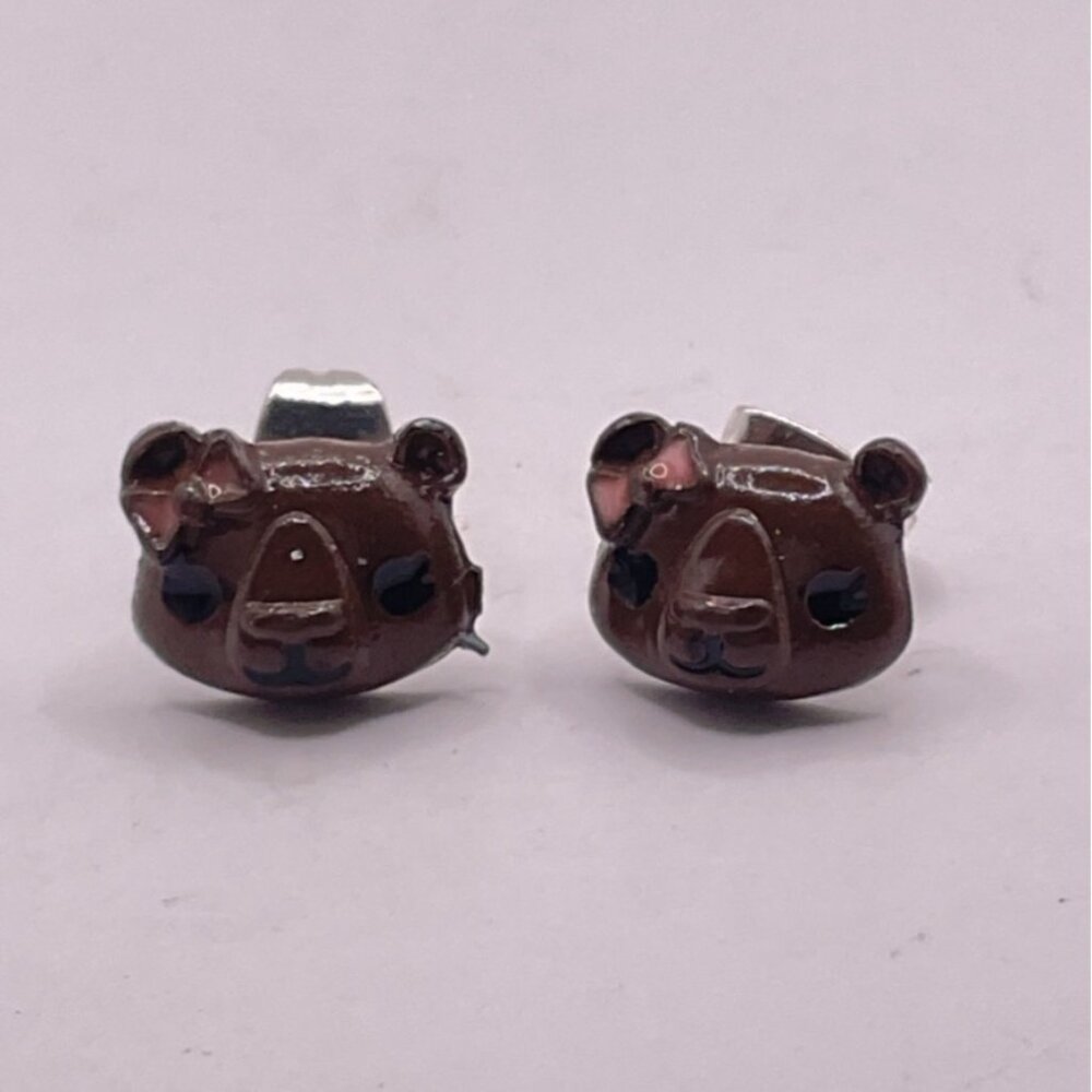 Brown Bear Cub Stud Earrings
